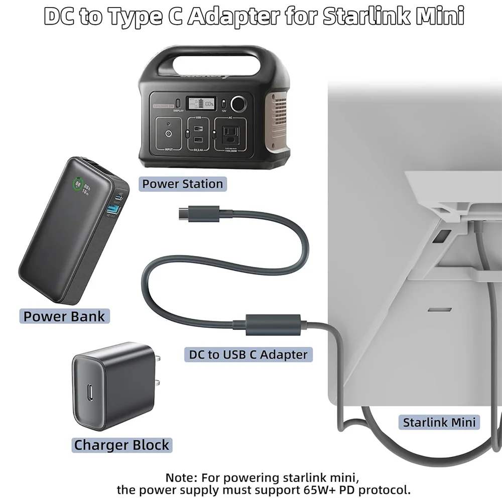 USB-C to DC Power Adapter Cable With PD Chip for Starlink Mini 2 USB-C to DC Power Adapter Cable With PD Chip for Starlink Mini - Image 2