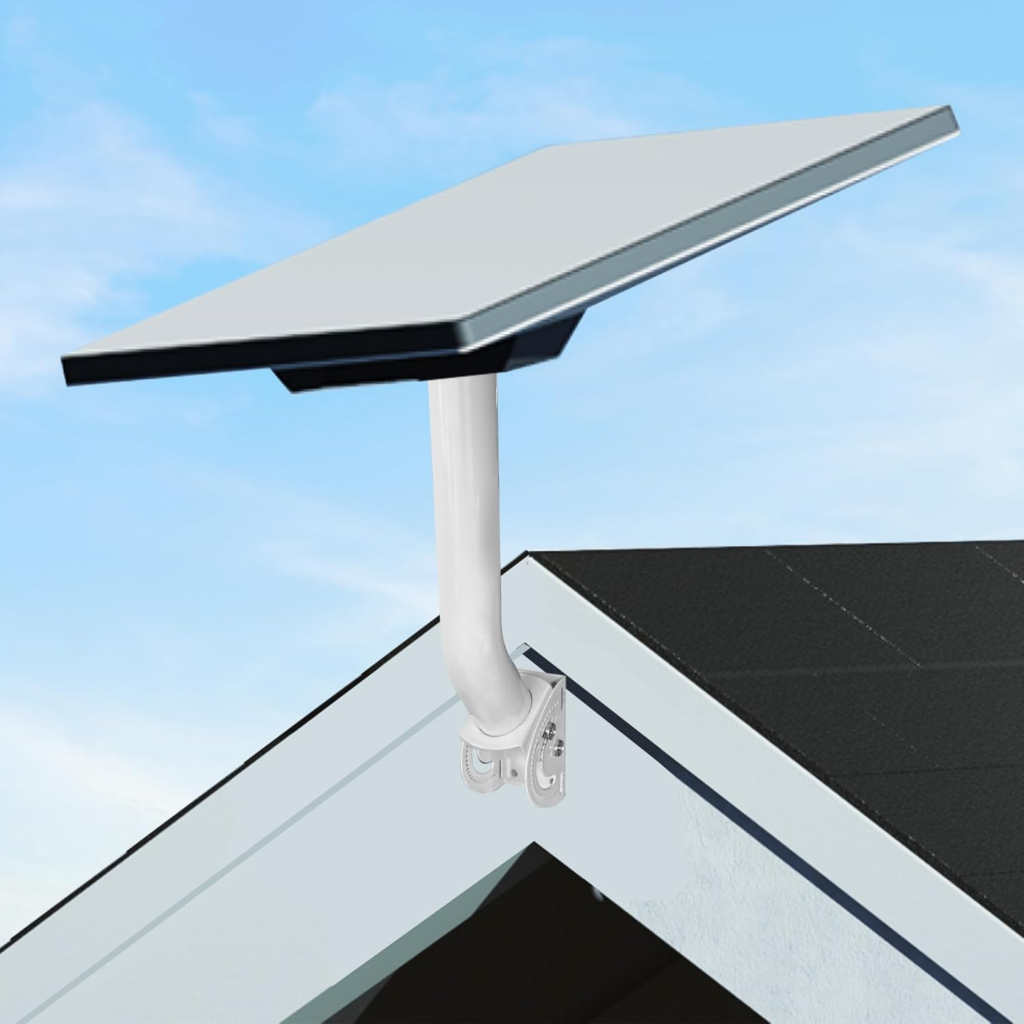Starlink dish mounted on a roof edge to improve sky visibility
